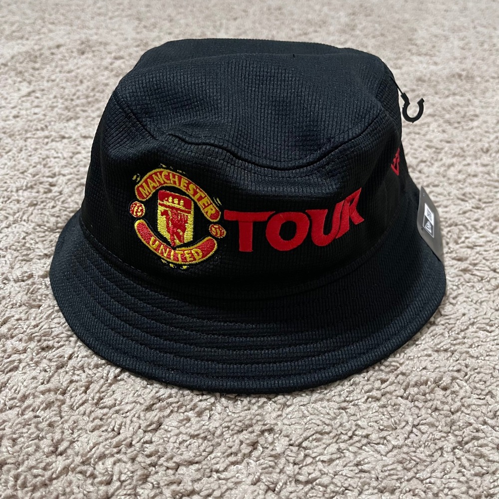 Manchester United Hat Men S/M Black Embroidered Tour Bucket Cap Football New Era